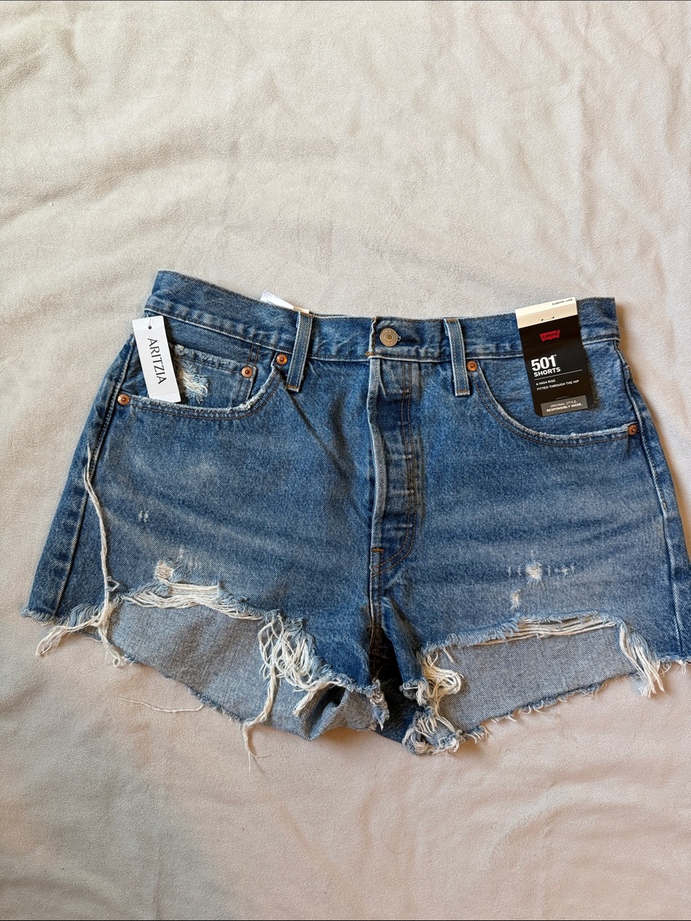 Levi's Distressed Blue 501 Denim Cutoff Shorts